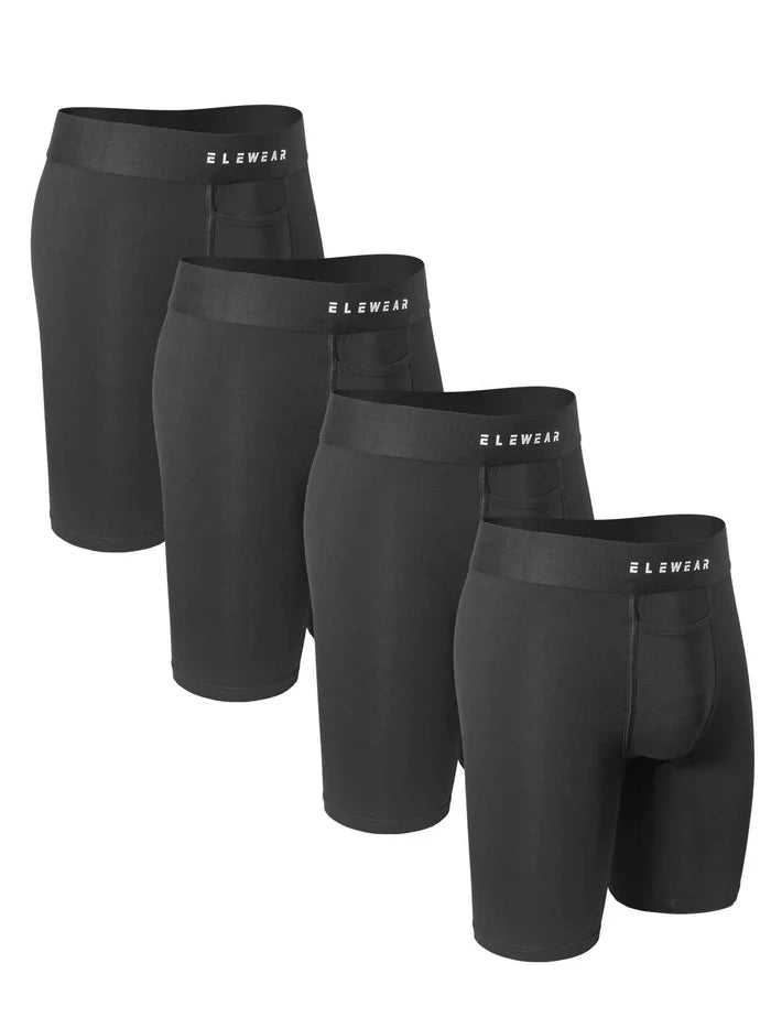 Four men's modal boxer shorts with breathable fabric and front opening, stylish and comfortable underwear by ShopHub NZ.