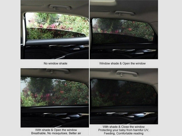 Set of four DealOnlineNZ car window sun shade covers for front and rear side windows, mesh visor shields for sun protection.