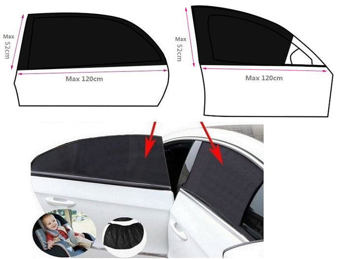 Set of four DealOnlineNZ car sun shade covers for front and rear side windows, mesh visor shields for sun protection.