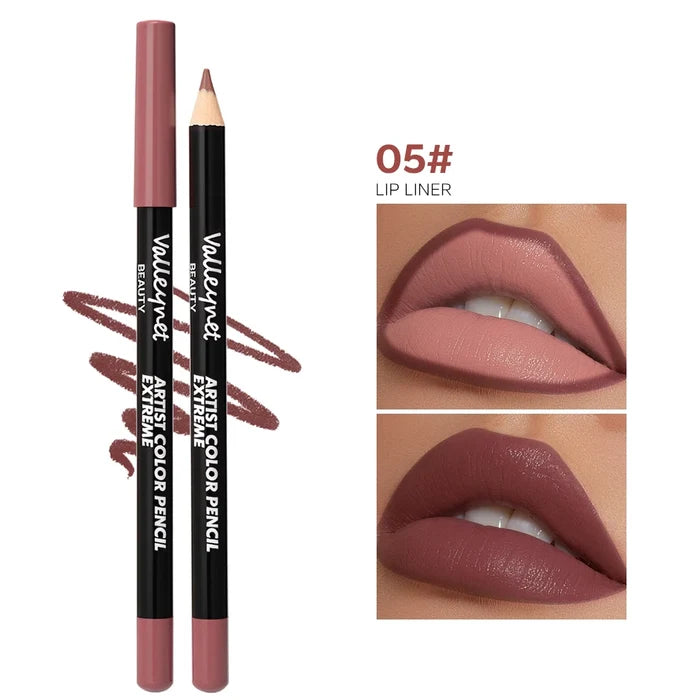 Set of four makeup lip and eyeliner pencils from ShopHub NZ, with black and nude shades displayed on a makeup surface.