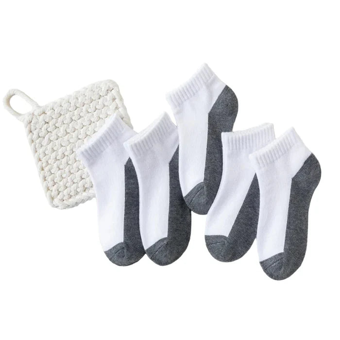 Set of five Habicare cotton socks for boys and girls, ages 1 to 12, featuring colorful, comfortable designs for kids' everyday wear.
