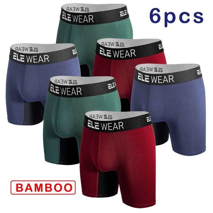 Six pairs of bamboo men's boxer shorts in plus size, breathable and comfortable underwear from ShopHub NZ, shown in the image.