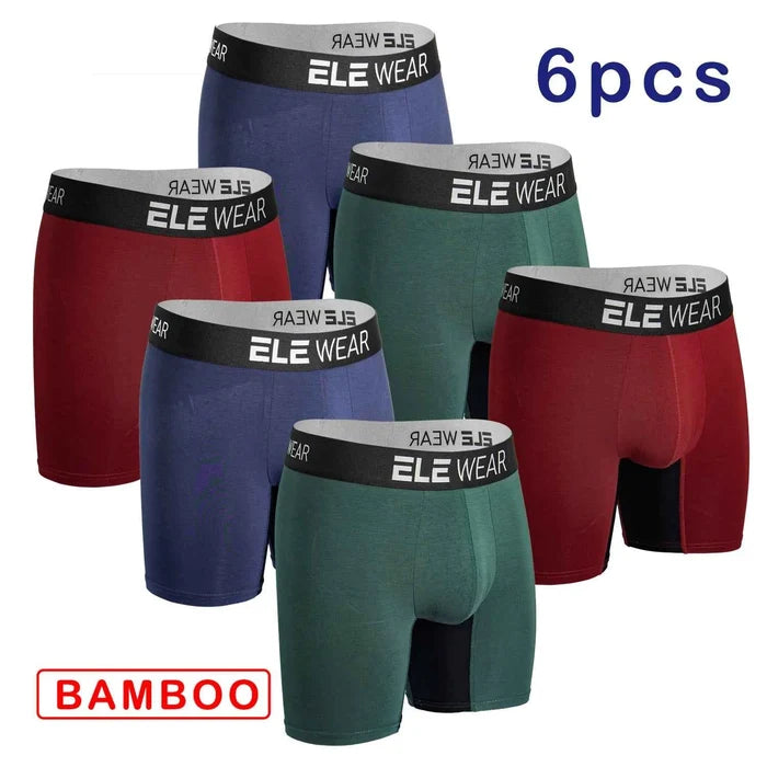 Six bamboo men's boxer shorts from ShopHub NZ, breathable and plus size, featuring comfortable, lightweight underwear for everyday wear.