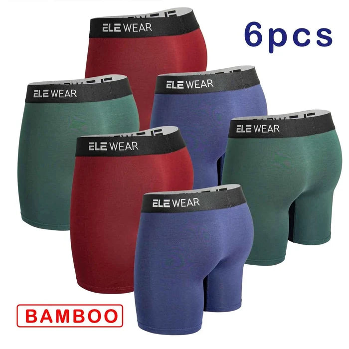 Six pairs of breathable bamboo men's boxer shorts in plus size, stylish and comfortable underwear from ShopHub NZ.