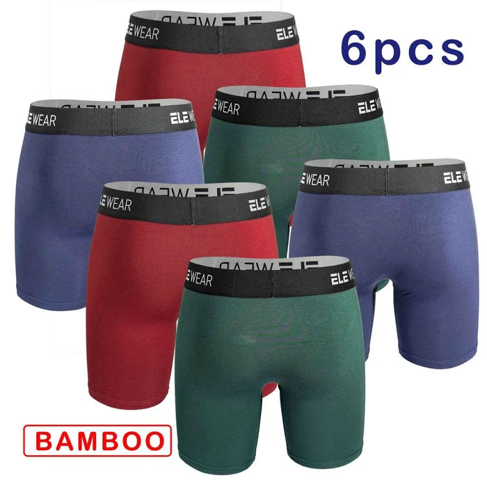 Six pairs of breathable bamboo men's boxer shorts in plus size, featuring comfortable, lightweight underwear from ShopHub NZ.
