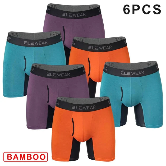 Six pairs of breathable bamboo men's boxer shorts with front openings, comfortable and lightweight men's underwear by ShopHub NZ.