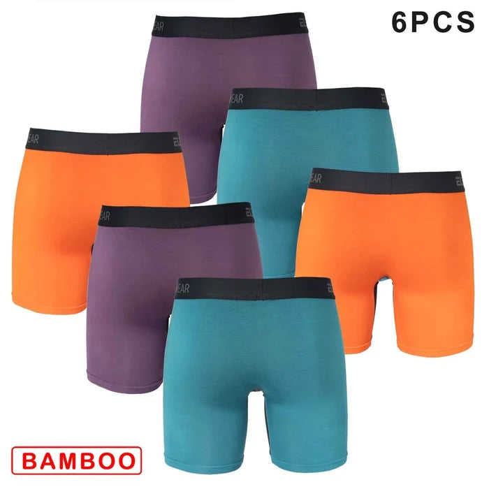 Six bamboo men's boxer shorts from ShopHub NZ, breathable men's underwear with open fly, soft and comfortable for everyday wear.