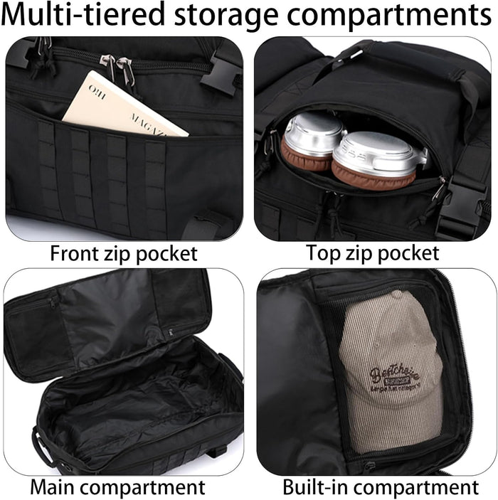ECOTREK 80L travel duffel backpack with foldable design, hidden straps, and spacious holdall for versatile travel storage.