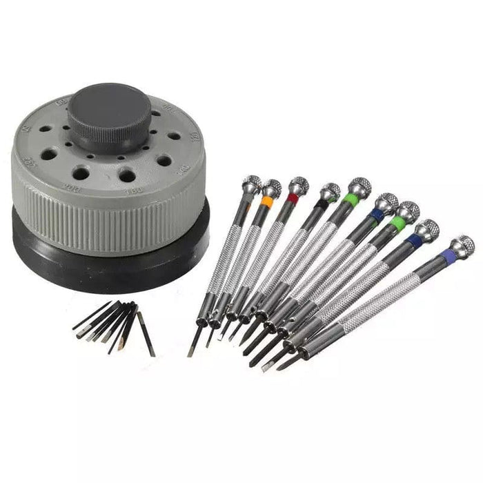 9-piece precision screwdriver set for watch repair, featuring professional watch tools with ergonomic handles and fine tips.