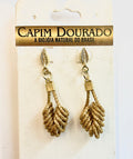 earrings from world design made from naturally golden grass, in a spiral shape with golder leaves at the top