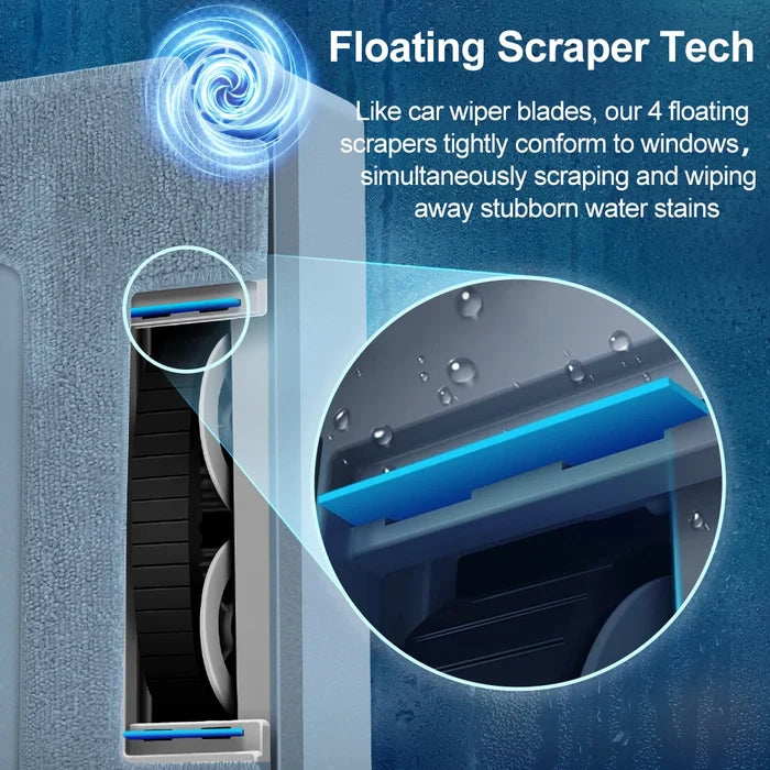 ShopHub NZ ABIR WD9 4-Way Robot Window Cleaner on glass surface, showing sleek design and cleaning pads in action.