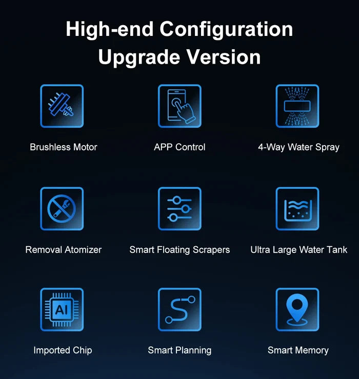 ABIR WD9-4-Way Robot Window Cleaner on a glass window with its sleek design and control panel visible.