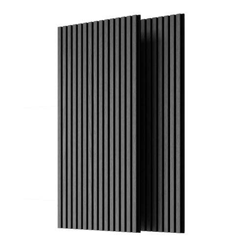 Acoustic Wood Slat Wall Panels, 2-Pack 3D Fluted Sound-Absorbing Panels, White Oak