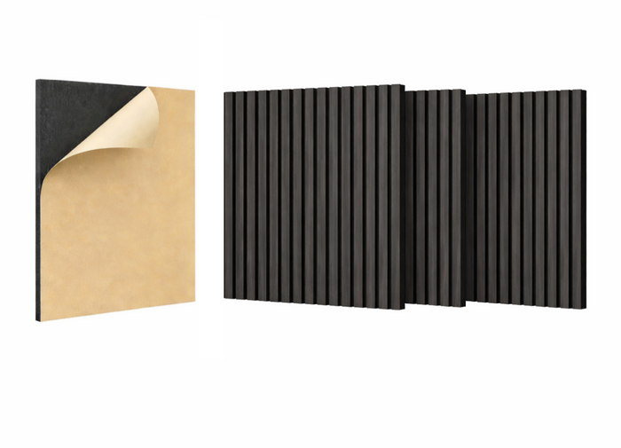 Acoustic Wood Slat Wall Panels, 4-Pack Sound-Absorbing Panels with Adhesive, Matte Black