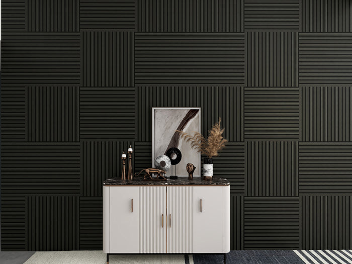Acoustic Wood Slat Wall Panels, 4-Pack Sound-Absorbing Panels with Adhesive, Matte Black