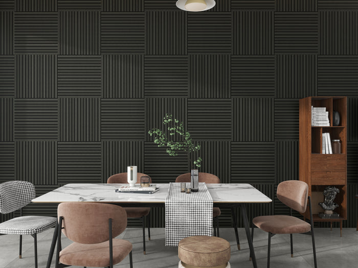 Acoustic Wood Slat Wall Panels, 4-Pack Sound-Absorbing Panels with Adhesive, Matte Black