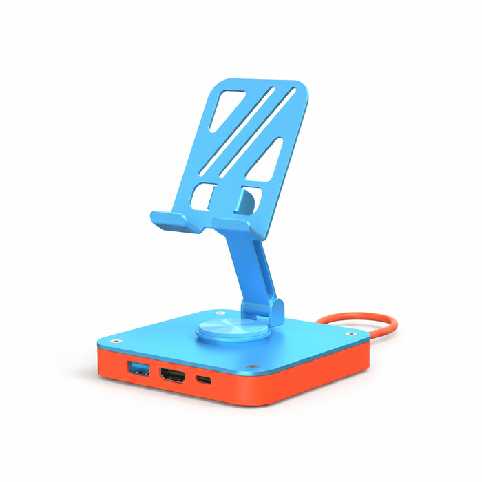 Techplus adjustable 3-in-1 Nintendo Switch stand with USB-C hub, 4K HDMI, and 100W PD charging ports on mobile phone stand
