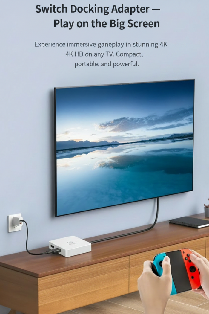 Techplus adjustable 3-in-1 Nintendo Switch stand with USB-C hub, 4K HDMI, and 100W PD charging for mobile devices.