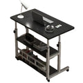 Black Habicare SS adjustable folding desk with storage shelf and wheels, featuring a compact, versatile design for home or office use.