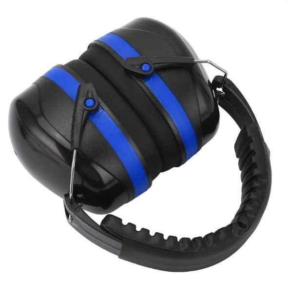 Adjustable industrial earmuffs with padded headband and ear cups for hearing protection, by Mead's Supply & Equipment Outfitters.