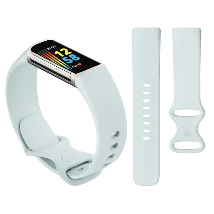 Habicare TWS adjustable strap for Fitbit Charge 5/6 in two sizes and 19 colors, shown with the strap laid flat.