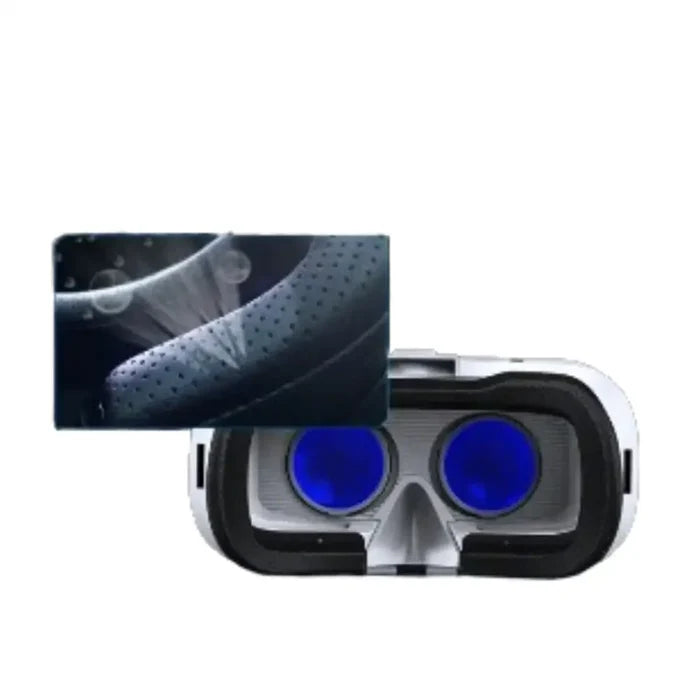 Habicare 9eight5 all-in-one VR glasses and 3D gaming headset showing sleek design and adjustable straps for immersive virtual reality gaming.