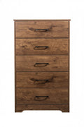 Althea tall boy dresser in Walnut color with five drawers by Sue-e Furniture, featuring a sleek modern design and wooden finish.