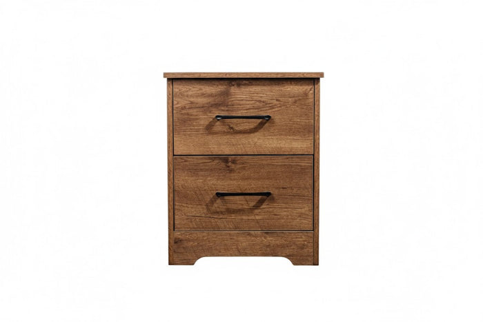 Walnut-colored Althea bedside table by sue-e furniture with a modern design and clean lines, placed beside a bed in a cozy bedroom.