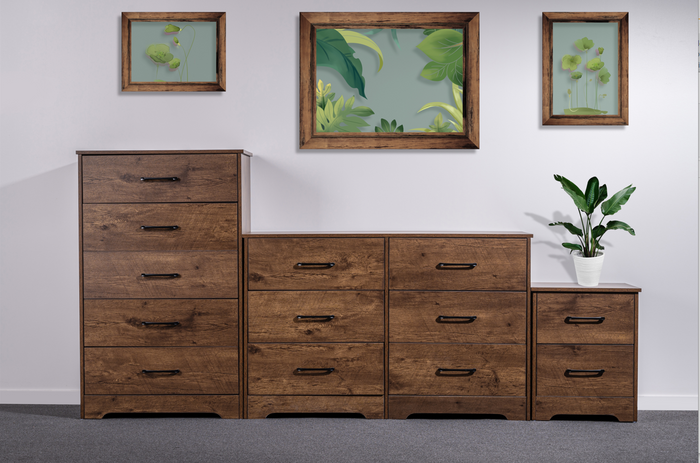 Walnut-colored Althea bedside table by sue-e furniture with a modern design and a single drawer for bedroom storage.