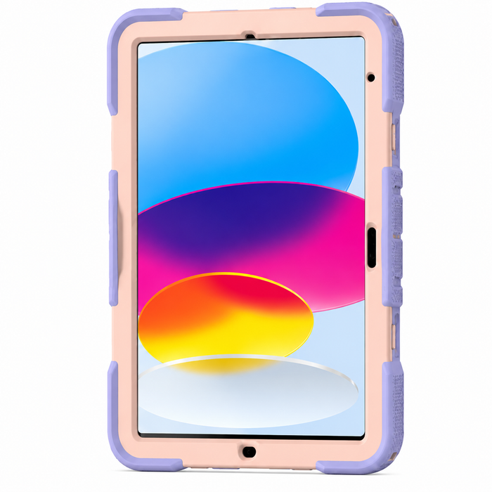 Pink TechPlus rugged shockproof case with kickstand for Apple iPad Air 11-inch (M3) 2025 tablet, showing durable design and built-in stand.