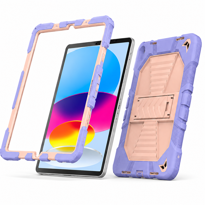Pink TechPlus rugged shockproof case with kickstand for Apple iPad Air 11-inch (M3) 2025, showing the textured protective design.