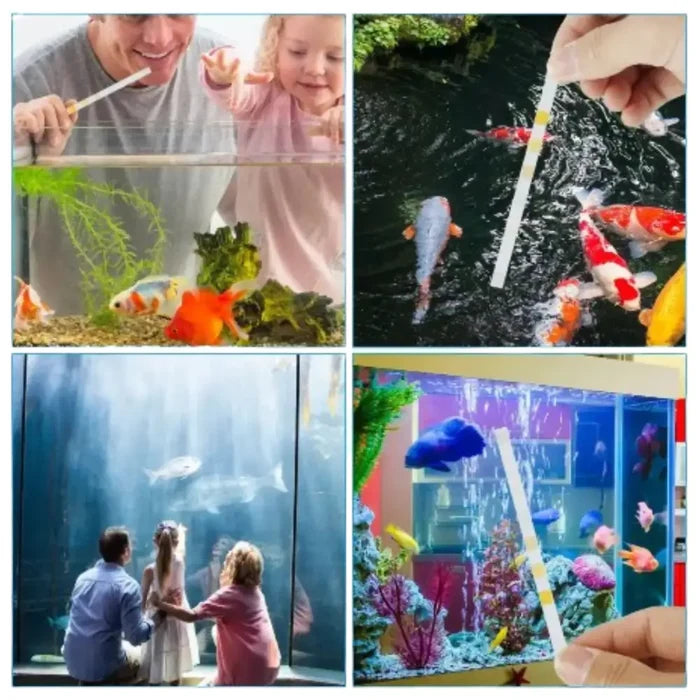 Habicare Aquarium Test Strips with 7 parameters, 100 strips for water quality testing in fish tanks.