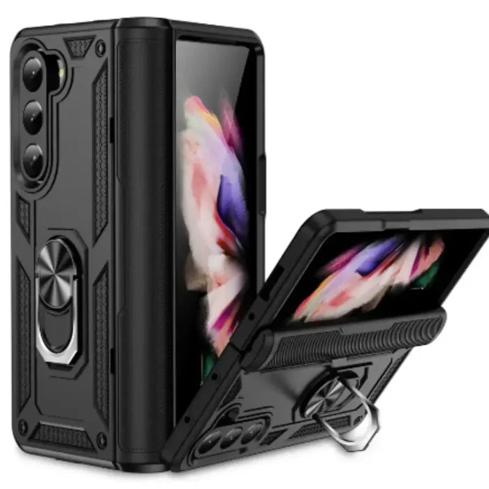 Habicare 9eight5 armor ring case for Samsung Z Fold 7/6/5, rugged protective cover with ring grip, shown on a Samsung foldable phone.