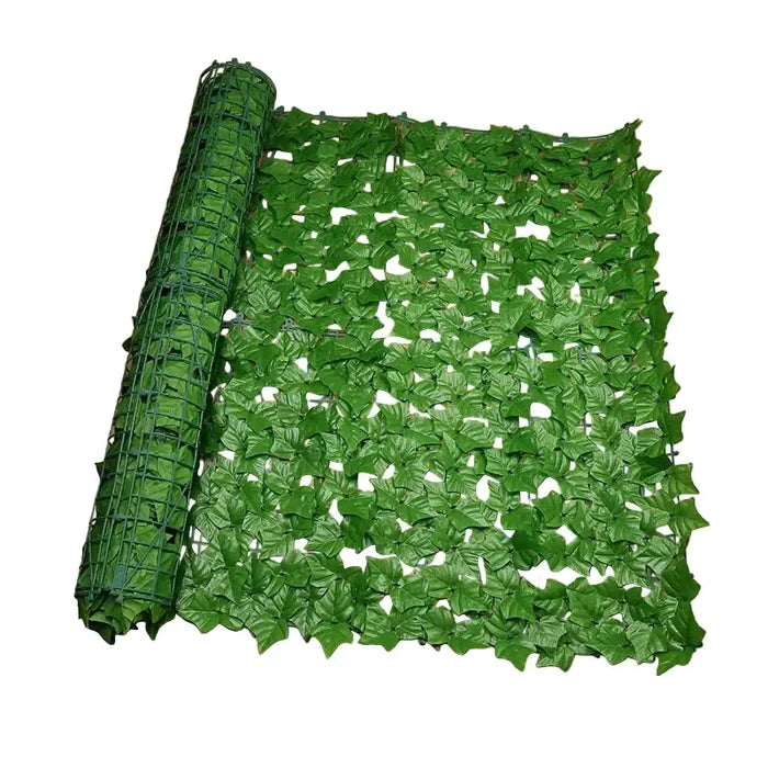 Artificial green leaf fence privacy panels by Habicare, 1m and 3m lengths, with lush faux foliage for outdoor privacy.