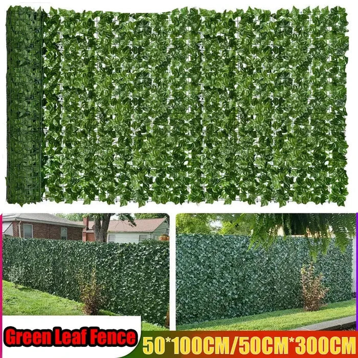 Artificial green leaf fence privacy panel by Habicare, 1m or 3m SS size, showcasing lush foliage for outdoor privacy.