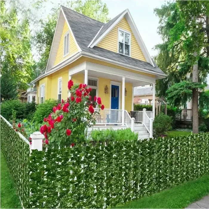 Artificial green leaf fence privacy panels by Habicare, 1m or 3m long, featuring lush, realistic green foliage for privacy and decoration.