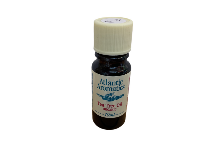 Bottle of Atlantic Aromatics Tea Tree Oil on a white background