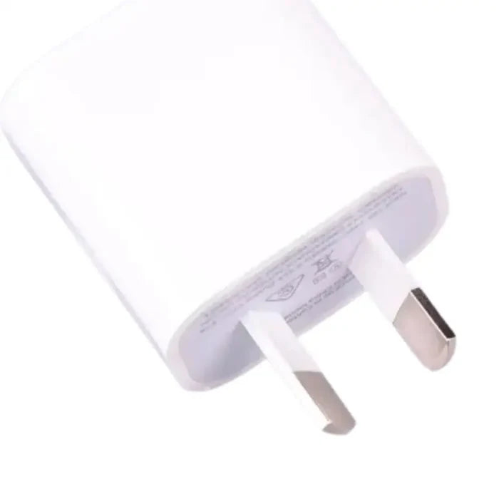 Habicare 9eight5 AU plug dual USB charger with 5V 2A output, showing the compact charger with two USB ports.