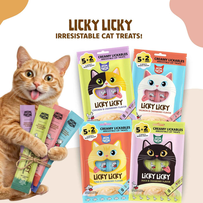 Kooky Kibble NZ Awesome Pawsome Licky Licky cat treats in a colorful package, designed for cats' enjoyment and dental health.
