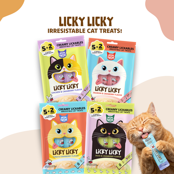 Kooky Kibble NZ Awesome Pawsome Licky Licky cat treats in a colorful package, designed for feline snack enjoyment.