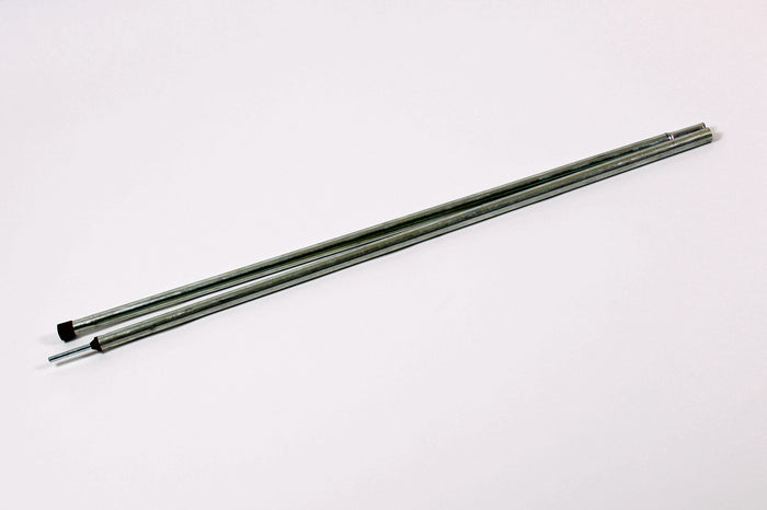Two durable steel tent poles, silver color, perfect for camping and outdoor setups.