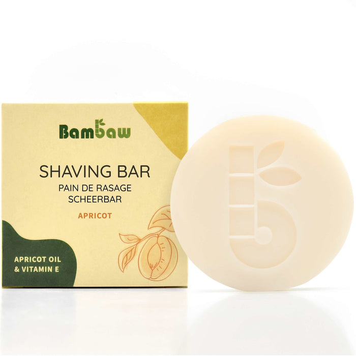 Bambaw apricot shaving bar with packaging on a white background