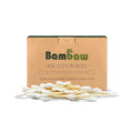Box of Bambaw cotton buds with compostable bamboo handles on a white background