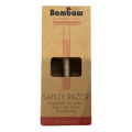Bambaw safety razor packaging with rose gold razor visible through window