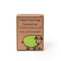 Felted wool soap with basil, lime, and mandarin from Bruntwood Lane, showing the textured, colorful soap bar with fresh botanical accents.