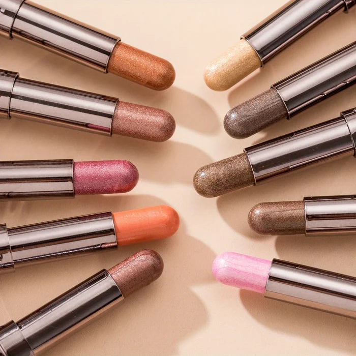 Beauty Glazed 10-color eyeshadow sticks set with vibrant, creamy makeup in a sleek packaging, perfect for versatile eye looks.