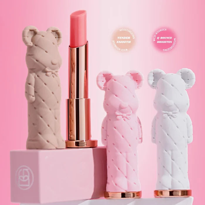 Beauty Glazed Bear Moisturising Lipstick in a sleek makeup tube, showcasing a vibrant lipstick shade and bear-themed packaging.