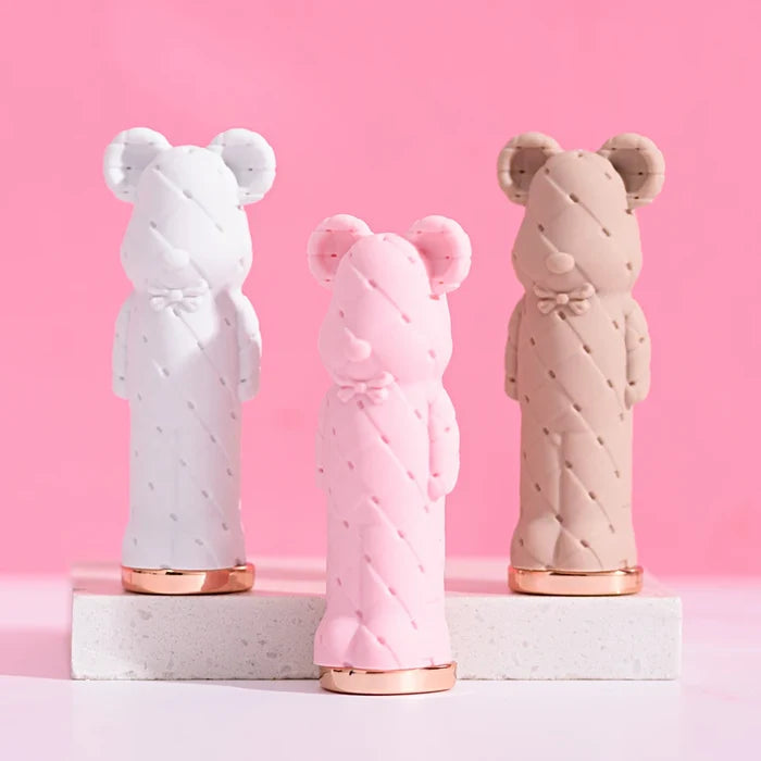 Beauty Glazed Bear Moisturising Lipstick in makeup, featuring a cute bear design and rich, hydrating color.