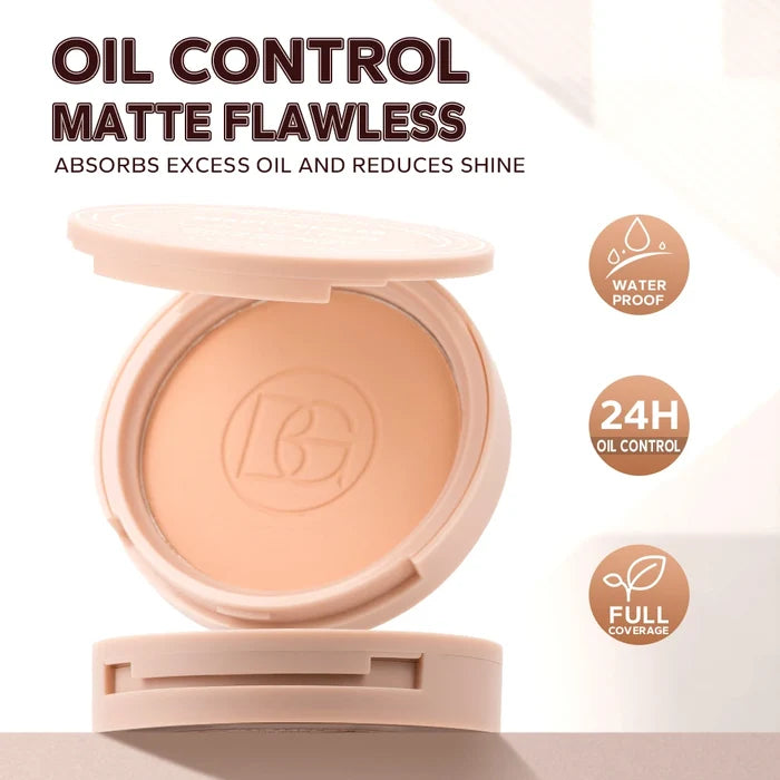 Beauty Glazed oil control matte face powder in compact, with smooth finish and natural skin tone for flawless makeup application