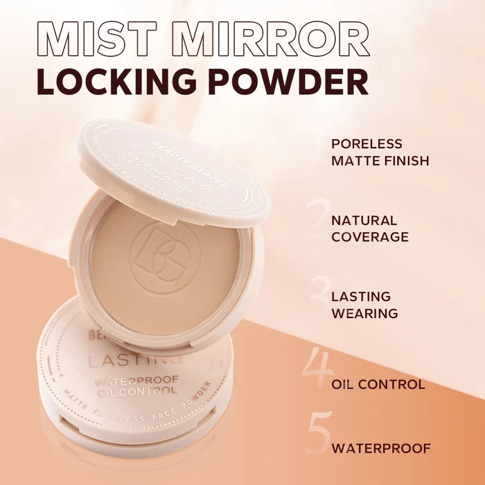 Beauty Glazed oil control matte face powder in compact form, natural finish, with a smooth, finely milled texture for makeup application.